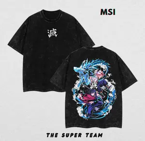 Kimetsu no Yaiba Giyuu x Sabito Washed Graphic T-Shirt- Streetwear, Tropical, Clothes, Crewneck, Menswear, Cotton, Tshirt vintage movie t-shirt 90s graphic tees ron rugrats merch
