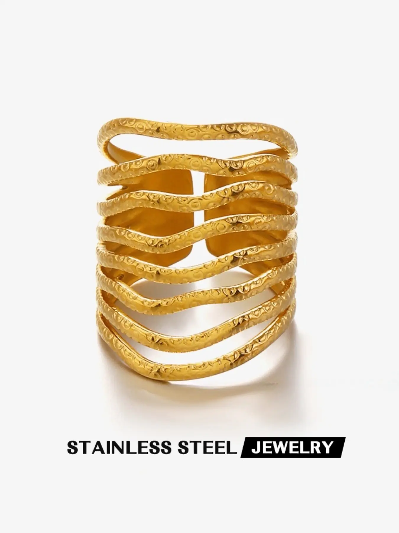Elegant Multi-Layer Stackable Ring, 18k Gold Plated, Waterproof & Fade-Resistant, Lightweight Comfort, Luxurious Geometric Design, Trendy Jewelry