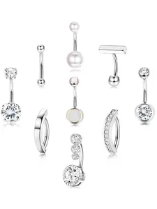 9 Pcs Belly Button Ring - Surgical Stainless Steel CZ Belly Rings Clicker Belly Piercings for Women Navel Piercing Jewelry Pack Rhinestone Belly Ring Body Piercing Jewelry