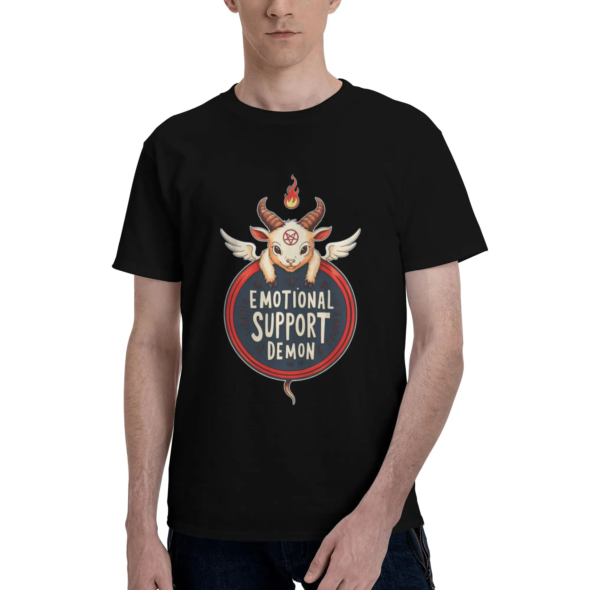 Funny Emotional Support Demon Kawaii Baphomet Goth T Shirt Unisex Casual Crew Neck Short Sleeve Tee Regular Fit Shirt for Suitable for Outdoor Enthusiasts And Daily Wear Playful Designsame Style for Men And Women 2026 Summer Short-Sleeved