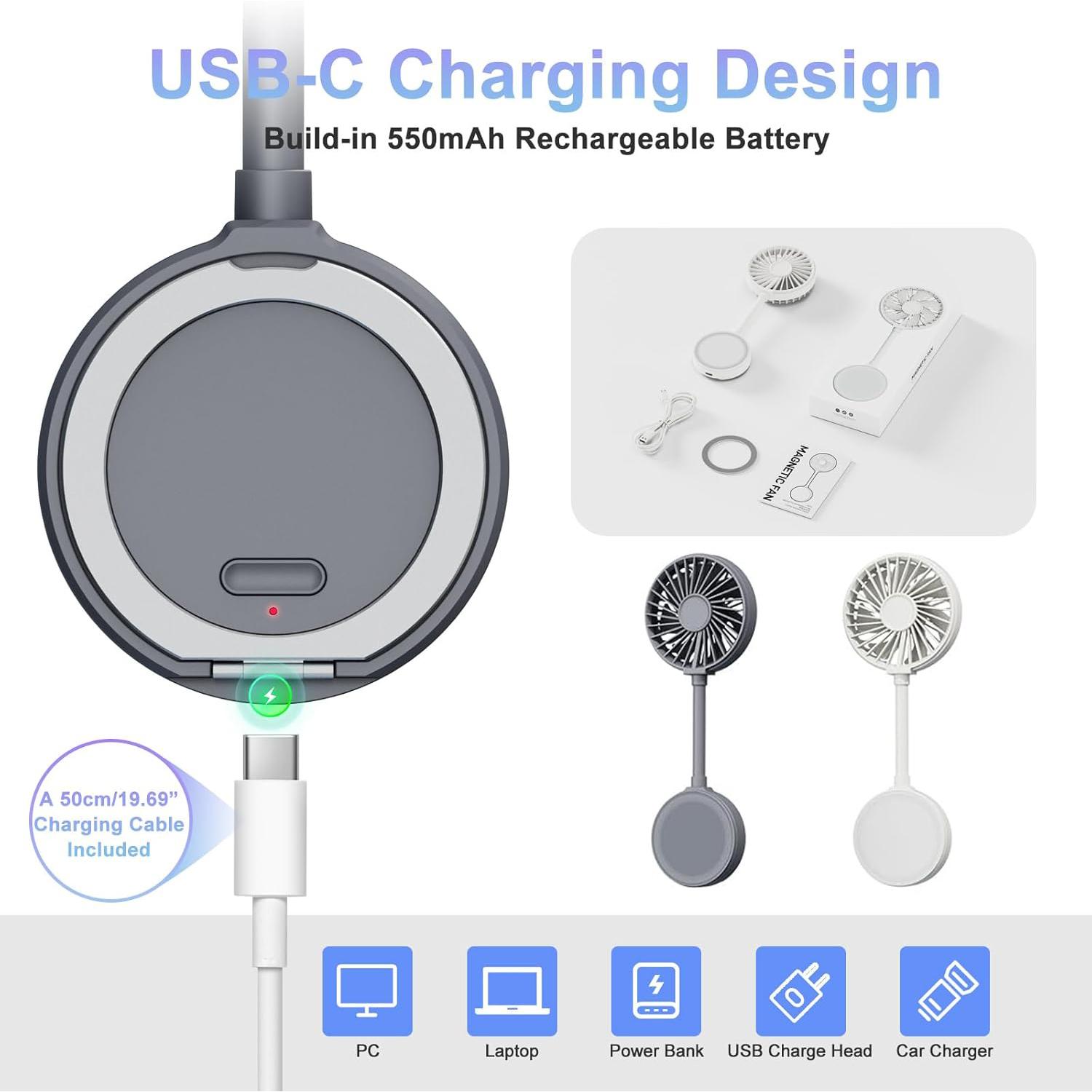 Magnetic Portable Phone Fan, 3 Speed Adjustments, with 2-in-1 Finger Ring for Support and Hanging, USB Mini Handheld Rechargeable Fan for iPhone 16/15/14/13/12Pro Max Series