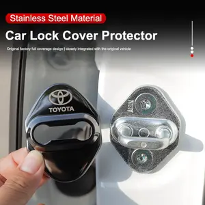 4Pcs Stainless Steel Car Styling Door Lock Protective Cover Stickers Auto Decorative Decal Accessories For Toyota 86 Mirai Supra Prado Alphard Crown Vellfire Sequoia Venza Avalon Prius Camry Yaris RAV4 Highlander Sienna Reiz Auris Harrier Fortuner CHR