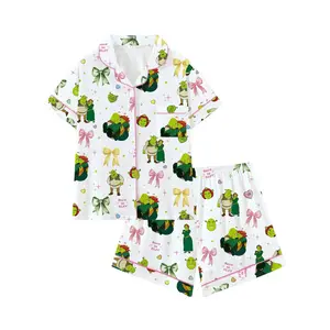 Shrek Movie Cute Bow Collar Short Sleeve Pajama Set, Comfortable Sleepwear & Loungewear for All Seasons, Princess Fiona Gift, Loose-Fitting Pjs, Pyjamas, Nightwear Lounge Set