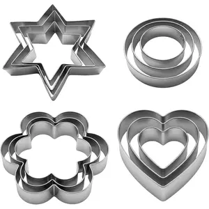 12 count Mini Cookie Cutters Set,Small Stainless Steel Cookie Cutters,Four Shapes & Three Sizes for  Polymer Clay,Baking, Cooking, DIY Arts