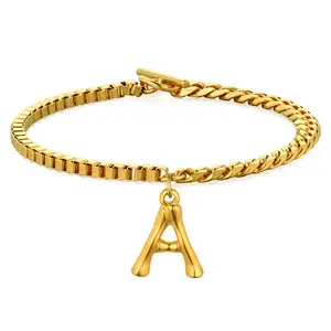 OIDEA Initial Letter Stainless Steel Bracelet for Men Women — 26 Alphabet Charms Irregular Vintage Style, Gold Silver