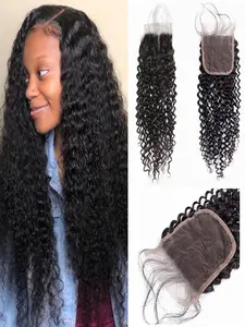 4x4 Lace Closure Kinky Curly Human Hair, Transparent Lace Closure Frontal, Remy Human Hair for Women, Sexy Style, Holiday & Party, Human Hair Weave