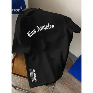 Unisex Vintage Graphic T - Shirt, Black With “Los Angeles” Gothic Text Design, 100% Cotton, Crew Neck, Summer Outfits, Machine Washable, Trendy City - Inspired Tees