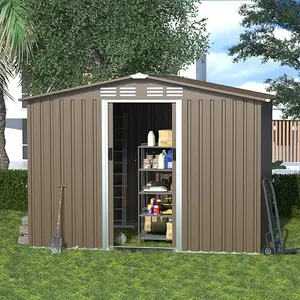 Metal Storage Shed for Outdoor with Design of Lockable Slide Doors and Air Vent, Tiny House Utility and Tool Storage for Garden, Backyard, Patio Lawn Ventilation Modern Shelf