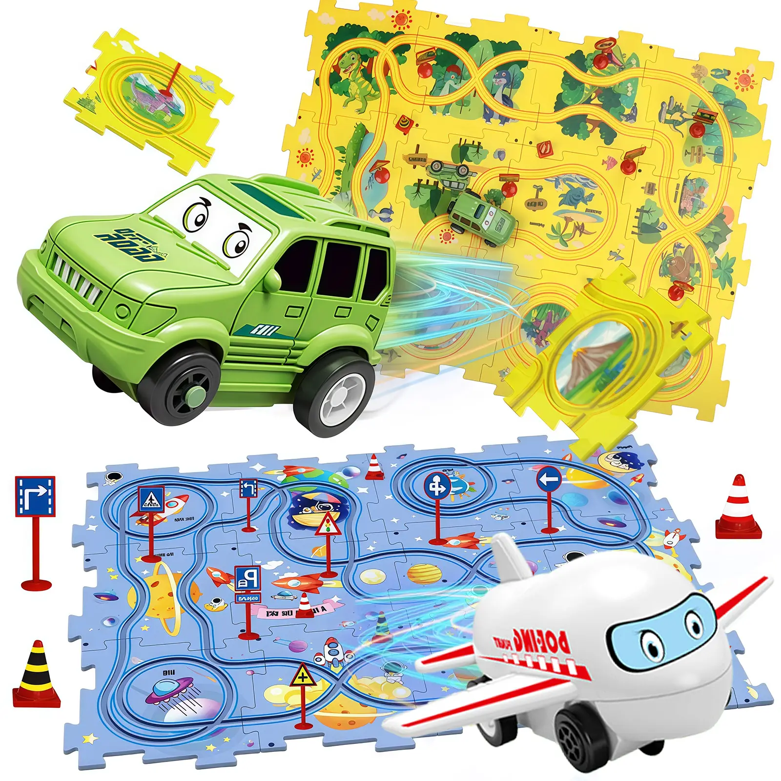 25 PCS set of children's educational jigsaw puzzle rail car, electric train sliding diy rail jigsaw puzzle, accessories for boys and girls creative gi