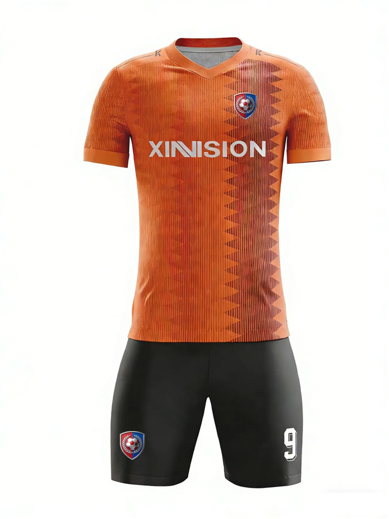 Men's and youth orange-black contrast color professional football uniform kit, Jersey Shirts, quick-drying and breathable team uniform, orange wave design, durable