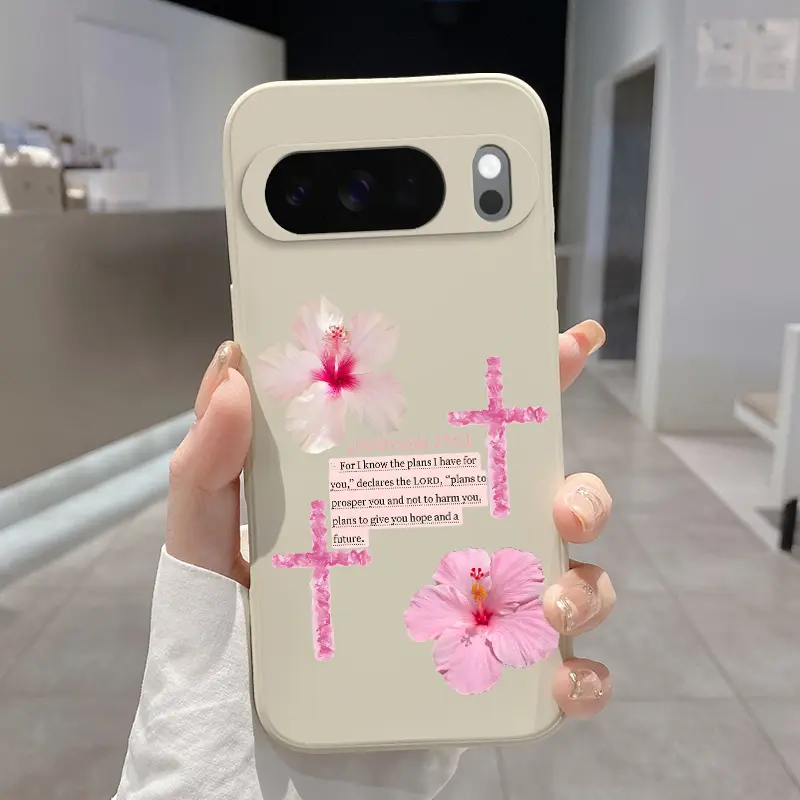 Rounded Edge Phone Case for Google Pixel 10 9 XL 8 7 Pro A  Floral Faith Pattern Anti-Scratch Shockproof TPU Bumper Drop-proof Cover Cellphone Protective