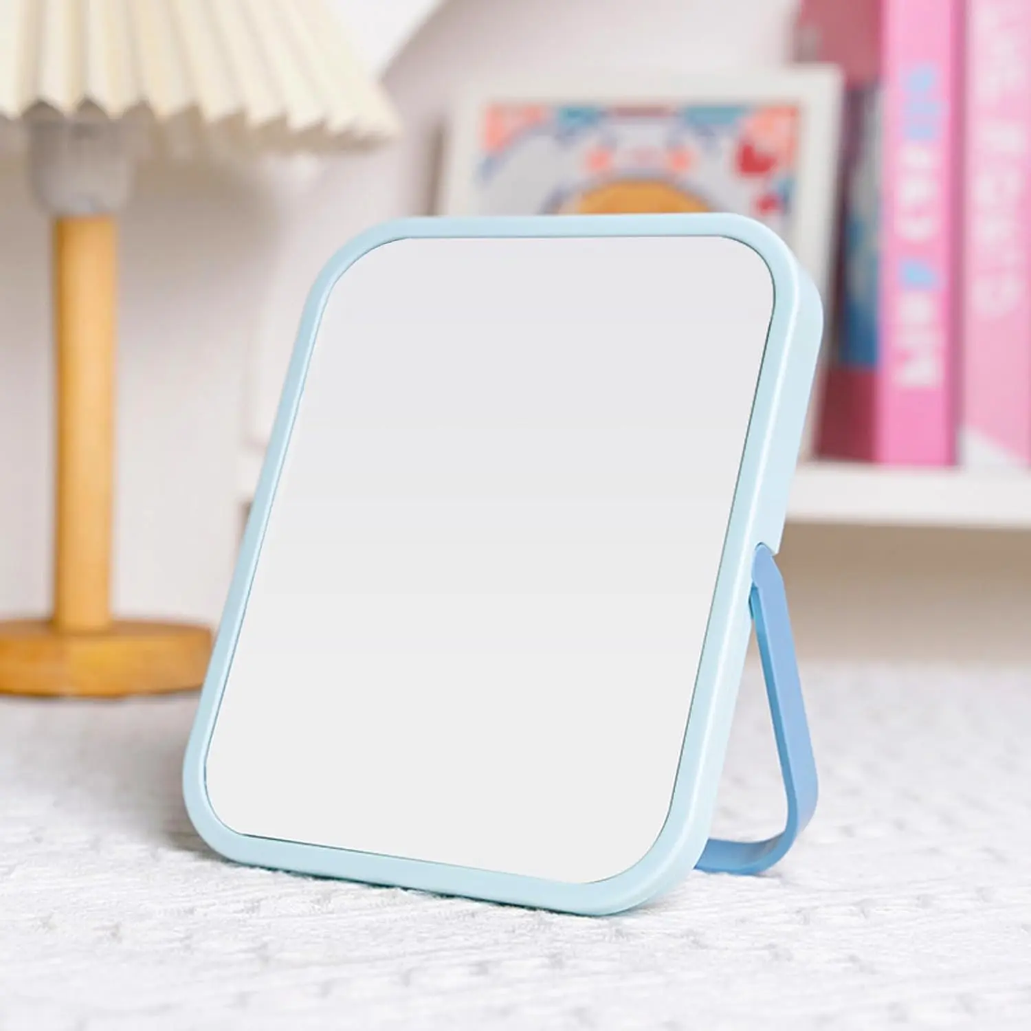 Desk Mirror, 6.7 Inch Vanity Mirror, Makeup Mirror with 1-Hanging Port, 1 Travel Makeup Mirror with U-Shaped Bracket for Makeup Desk & Dressing Room (Green)