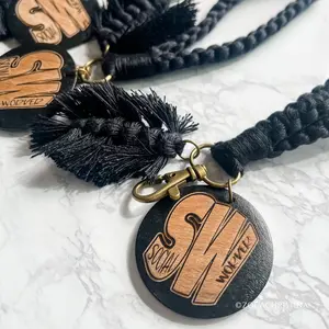 Social Worker Gift – Macrame Keychain with Engraved Wooden Disc (3 Colors)