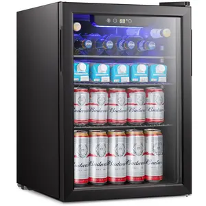 Mini Fridge Cooler - Beverage Refrigerator Black Glass Door for Beer Soda or Wine –Small Drink Dispenser Machine Clear Front Removable for Home, Office or Bar, 1.3-2.4cu.ft., Black