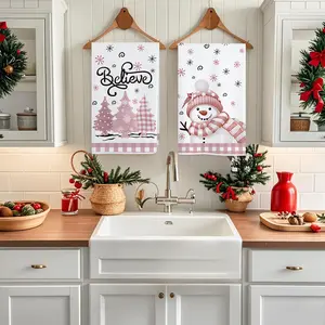 2pcs Christmas kitchen towels, pink Christmas snowman, Cardinals, snowflakes, Christmas tree design, soft cleaning towels, tea towels, decorative towels, easy to clean dishwashing towels, suitable for holiday party decoration, bathroom home decoration