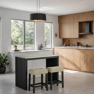 Theo 47"W Counter Height Dining Table Set with 2 Biscuit Tufted Bar Stools by Furniture of America