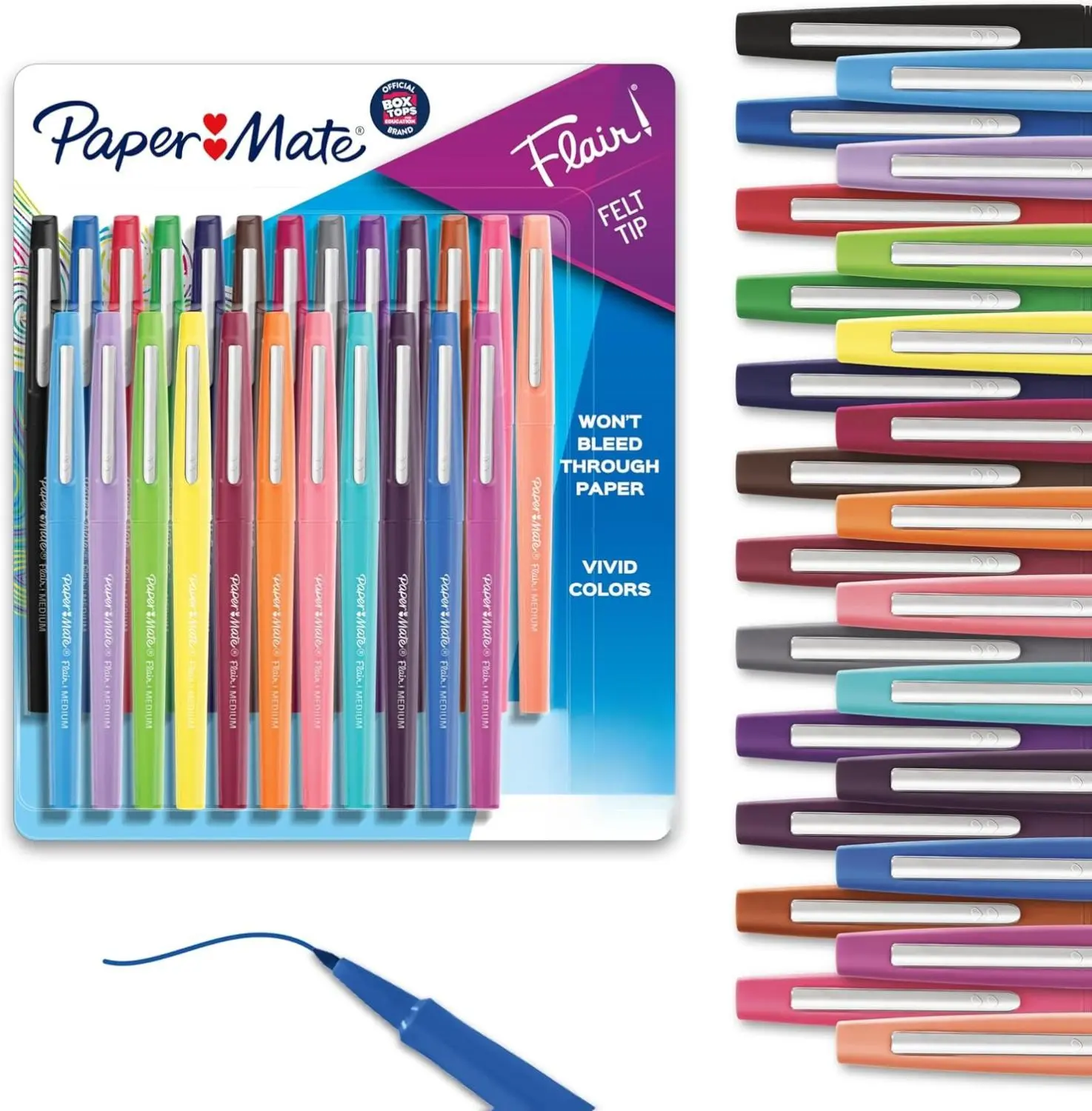 Paper Mate Felt Tip Pens, Flair Marker Pens, Medium Point, Assorted, 24 Count - Home, Office, Back to School, Teacher Supplies