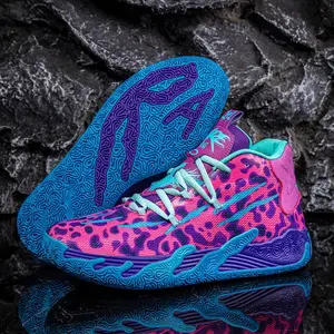 UYCEKK Men' High-Top Basketball Shoes - Pink & Purple Leopard Print Color, Thick Anti-Slip Rubber Sole & Cushioning, Durable Lace-Up Sneakers for Court, Gym, Casual Wear - Youthful Streetwear Footwear