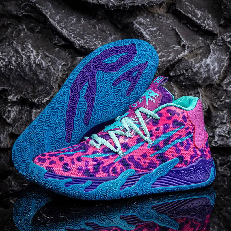aTTUYCEKK Men'-Top Basketball Shoes - Pink & Purple Leopard Print Color, Thick Anti-Rubber Sole & Cushioning, Durable Lace-Up Sneakers Court, Gym, Casual Wear - Youthful Streetwear Footwear