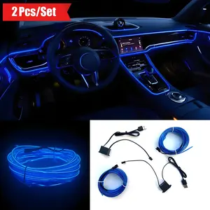 2 Strips 16 Feet USB Power LED Neon Light Strips, Suitable for Cars, RVs, SUVs, and Trucks - Easy to Install, Purple Electroluminescent Atmosphere Interior Decoration, Includes Adhesive and Cutting Instructions