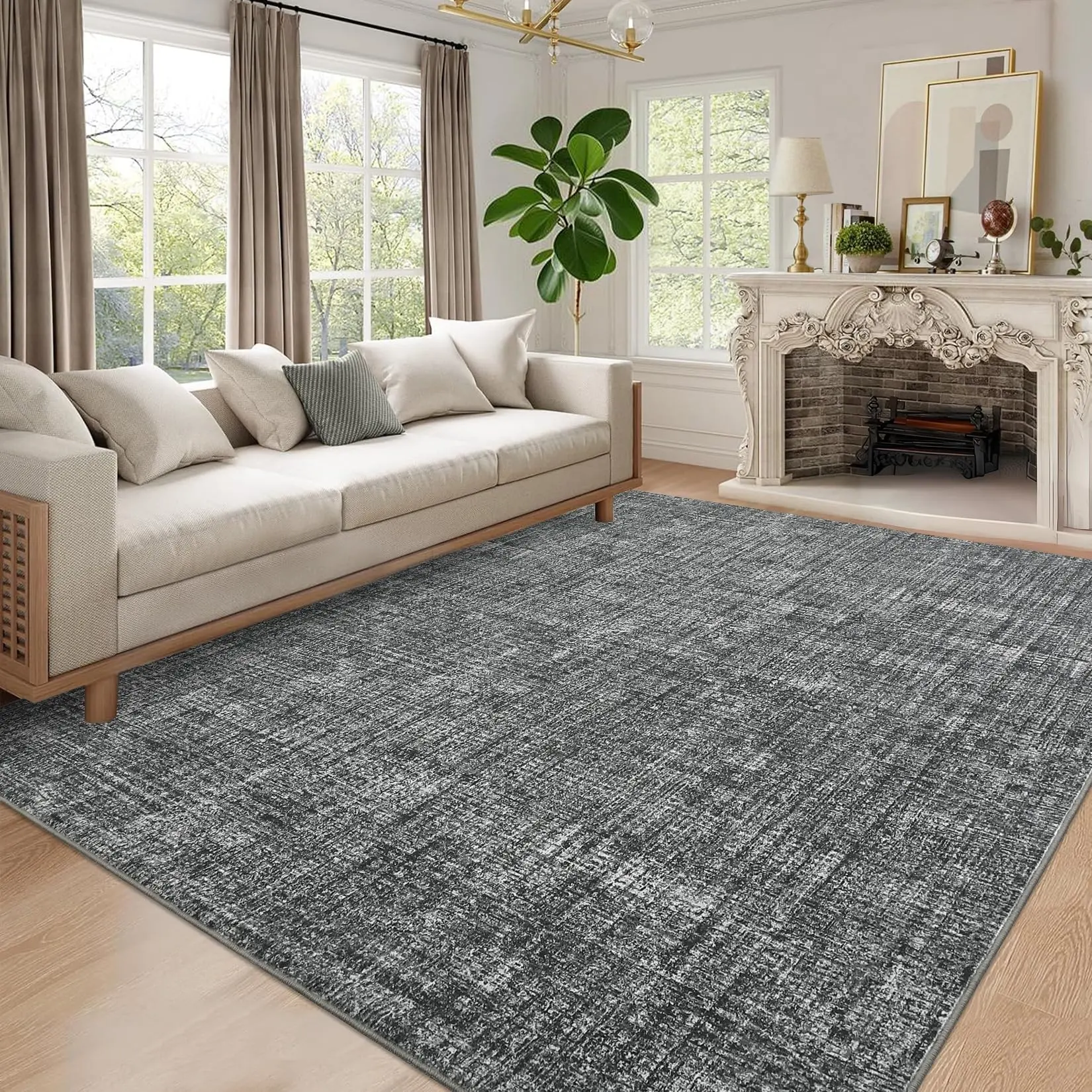 10x13 Area Rug for Living Room Solid Farmhouse Rugs,Washable Neutral Modern Abstract Soft Thin Large Rug Indoor Non Slip Solid Rug Carpet for Bedroom Under Dining Table Home Office,Grey