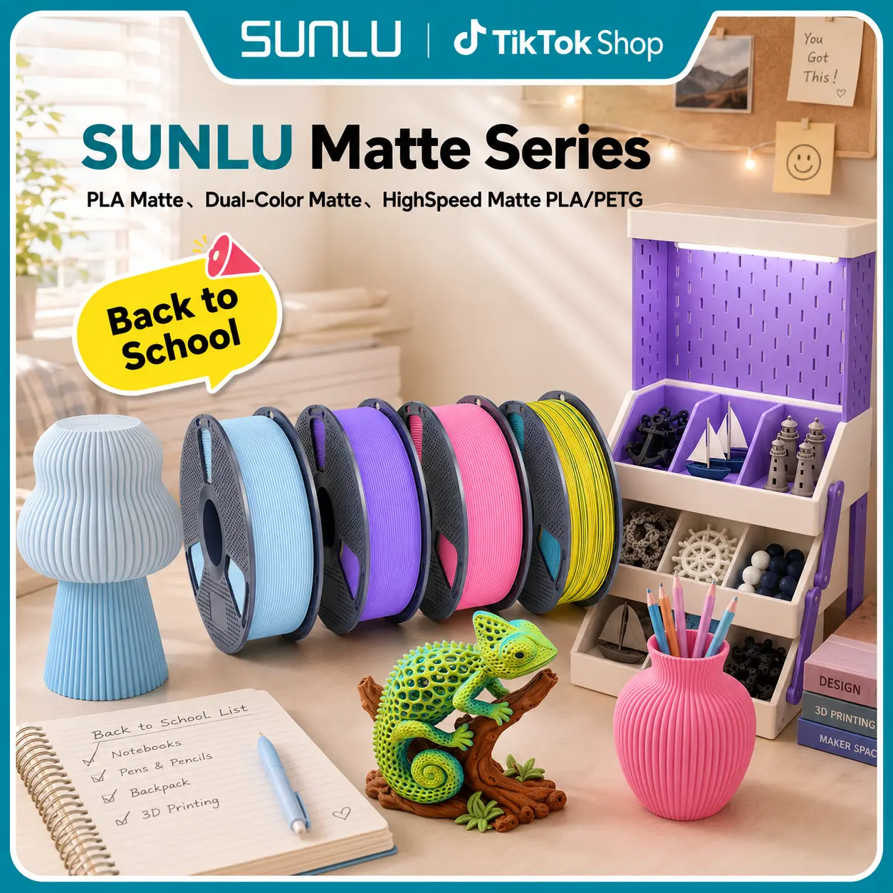 SUNLU 1KG Matte 3D Printer Filament, 3d printer supplies, Dual-Color PLA / High-Speed PLA / High-Speed PETG Options, Back to School, Smooth Matte Finish, Low Stringing, Clog-Free Printing, Beginner-Friendly,back to school,back to school haul