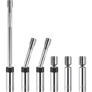 6-Piece 3/8-Inch Drive Magnetic Swivel Spark Plug Socket Set, Thin-wall Sockets in 9/16 5/8 Inch 14 16MM for Removing and Installing Spark Plugs, Cr-V