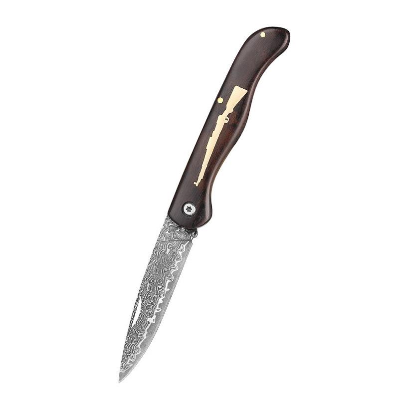 Wooden handle, Damascus steel knife, fruit knife