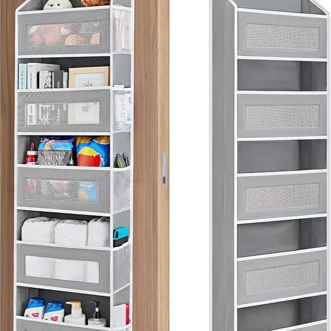 Grey 5-Tier Over-The-Door Organizer (1 Pack) - Multi Pocket Storage, 5 Shelves, 10 Pockets & Hooks, Clear Windows, 48lbs Capacity, Anti-Tilt for Bathroom & Kitchen, Storage Organization Essential
