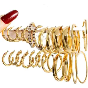 12 Pairs Golden Hoop Earring Set for Women Chunky Smooth Surface Trendy Small to Big Stud Earring Lightweight Twisted  Ear Pack