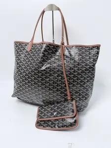 Pre-owned Goyard Coated Canvas Tote Bags Saint Louis GM Tote Bag with Pouch Black Tan HB001GY