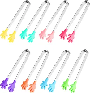 8PCS Silicone Mini Tongs, 5Inch Hand Shape Food Tongs, Colourful Small Kids Tongs for Serving Food, Ice Cube, fruits, Sugar, Barbecue by Sunenlyst (Palm sharp) candy tongs