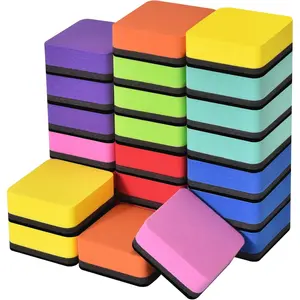 24 Pack Square Magnetic Mini Dry Erase Whiteboard Erasers, 8 Colors for Kids and Students