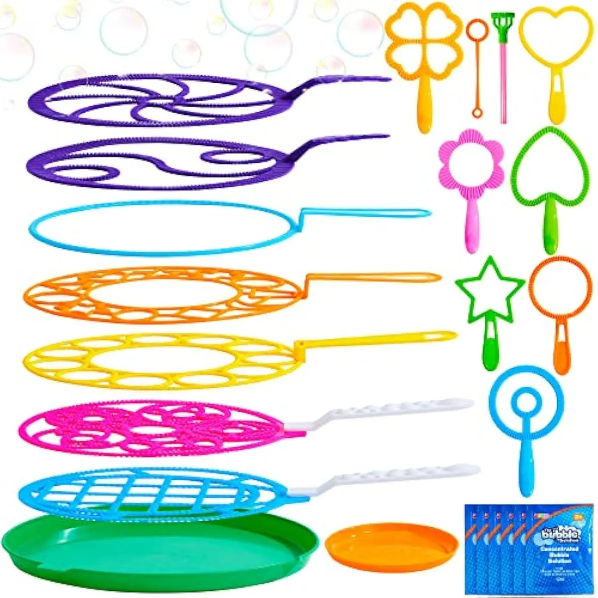 Big Bubble Wands Set Bulk for Kids Summer Outdoor Toy Game Activity Party Favors, 18 Pcs Giant Bubble Maker with Tray, 12" Large, 6 Pcs Solution Suitable for All Age People