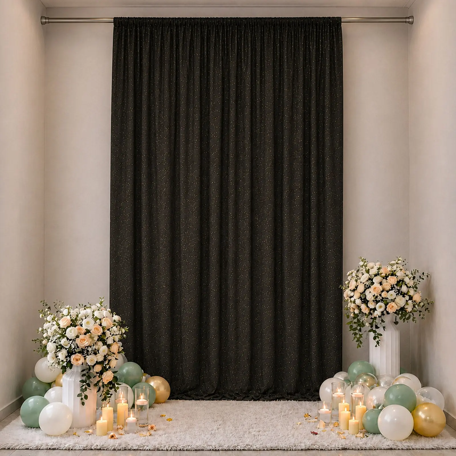 eFavormart Sheer Black Fabric Wedding Arch Drape - 10x14 ft/10ft × 14ft Backdrop Curtain Panel with Rod Pocket, Ceremony & Graduation Event Ceiling Drape for Home Supplies (Single Panel)