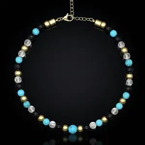 Women's Protection and Clarity Choker with Turquoise, Clear Quartz, Onyx and Gold