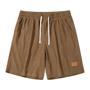 Men’s retro corduroy casual shorts, loose fit with a twill fabric design and slanted pockets; breathable, street-style straight cut suitable for relaxed city walks and outdoor activities; drawstring athletic shorts — corduroy shorts