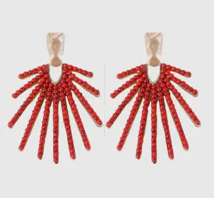 Red Sunburst Statement Drop Earrings