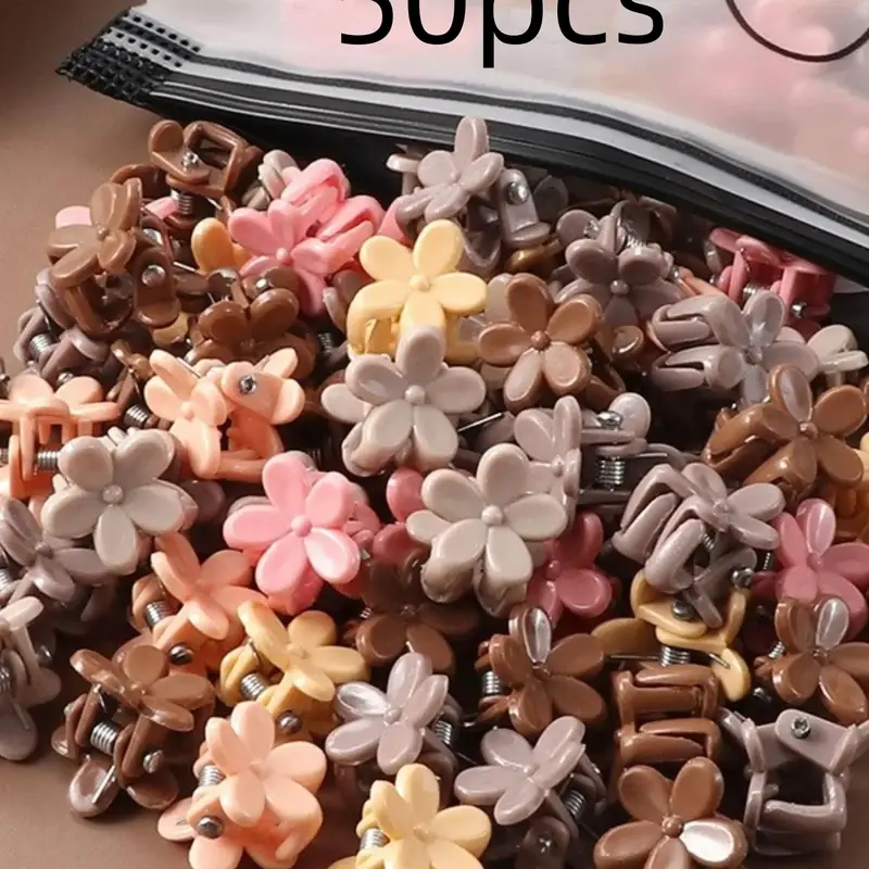 Mini Colorful Flower Hair Clips for Women & Girls, Clip In Claw, Hair Claws, Super Cute Clips, Cute Decorative Accessories, Floral Hair Accessories, 50 Pieces, Hair Clip Set, Fashionable Hairstyles