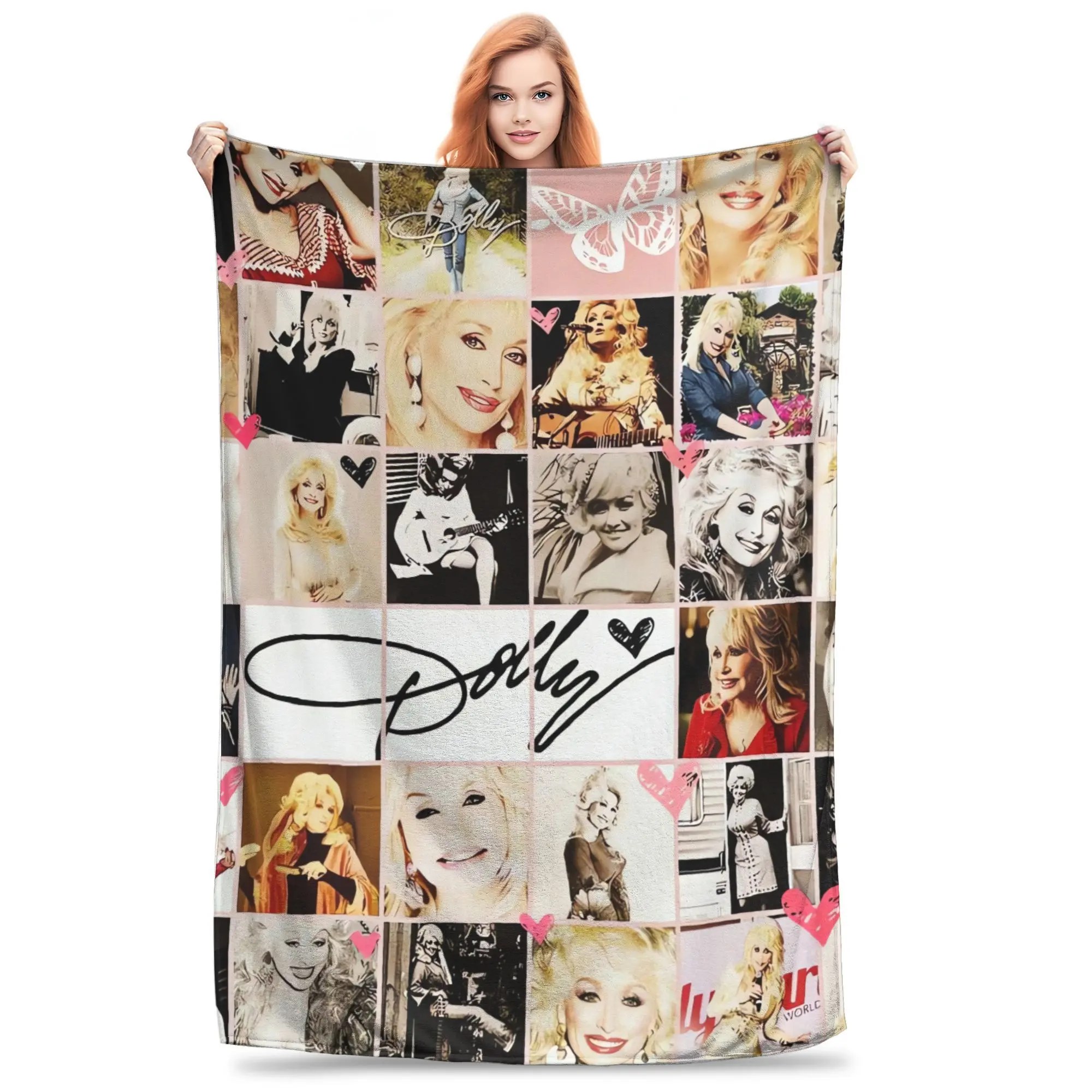Dolly Parton Four Seasons Soft Throw Blanket--Signature Name and Portrait Print, Cozy Bedspread or Sofa Blanket, Durable Comfort Blanket Suitable for Movie Night, Leisure Time, Year-Round Warm Companion--Bedding Accessories girlfriend gift bed