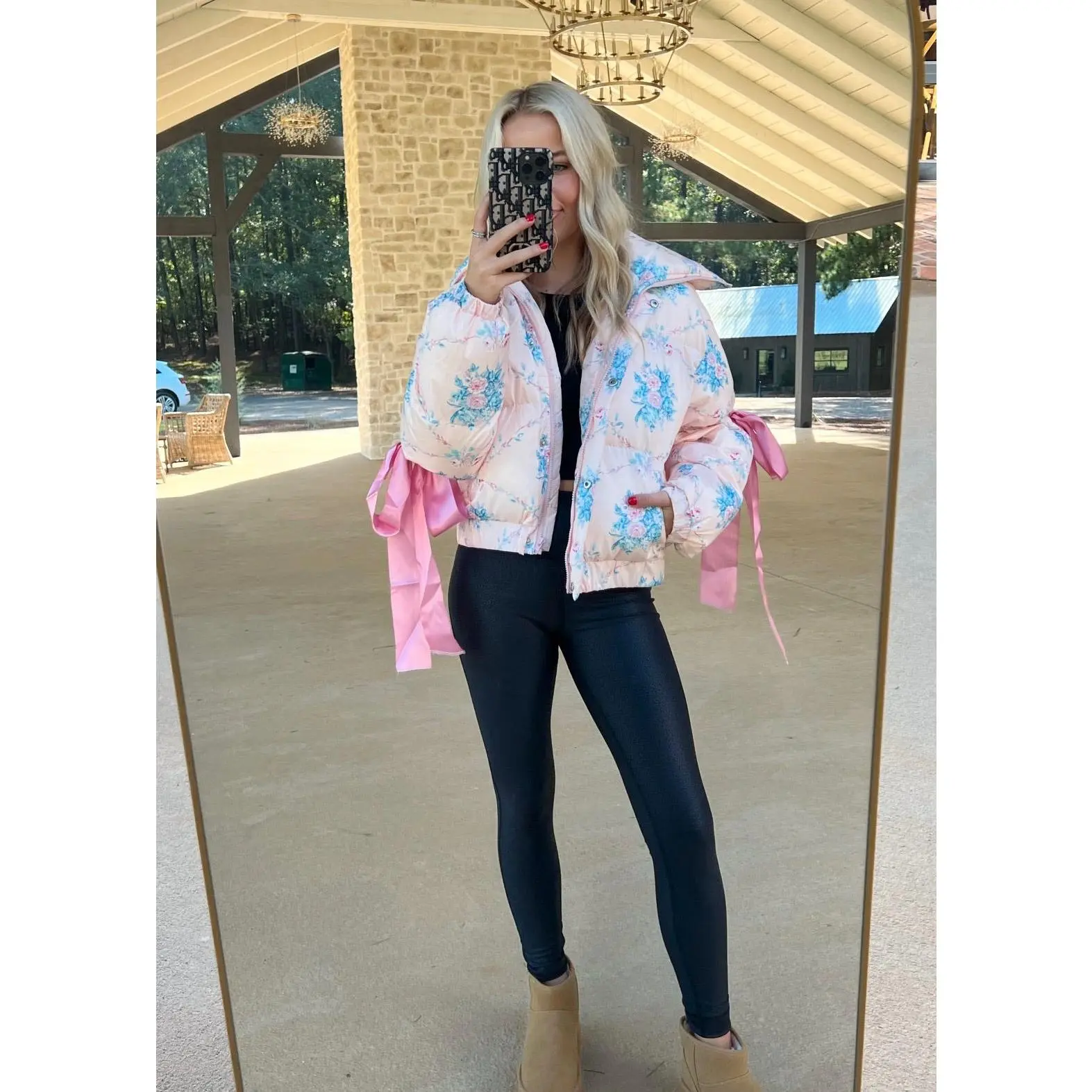 Floral Puffer Jacket - Pink