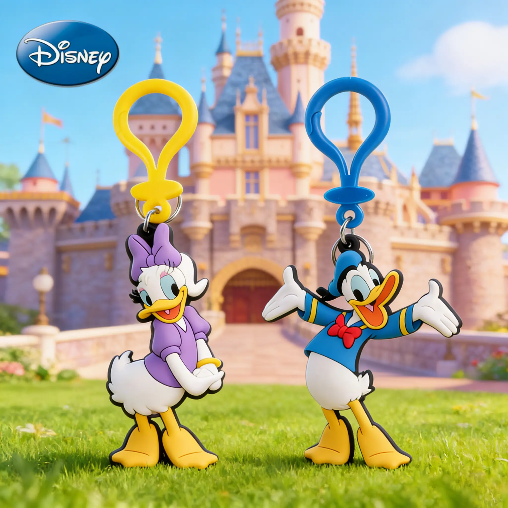 1PC Disney Donald Duck Daisy Duck Keychain Officially Licensed Cute Vibrant Collectible Anime Keyring Backpack Decoration Car key Pendant Desk Ornament Durable PVC Soft Rubber Gift