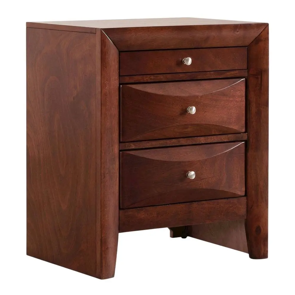 Contemporary Cherry Wood Nightstand with 3 Dovetail Joints Drawers, Glued/Screwed Construction, and Metal Glides