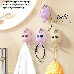 Cute Cat Wink Hooks, Adhesive Creative Hooks, Decorative for Kid's Room Entryway Office, for Key Purse Robe Bag Towel