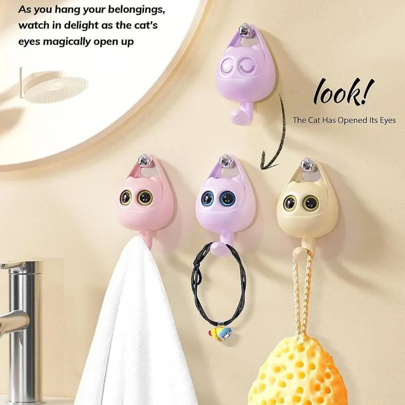 Playful Cute Cat Wink ABS Adhesive Hooks - Durable, Waterproof, Smooth Wall-Mounted Home Supplies Holder, Versatile Organizer with 1 Layer, 0-5kg Load Capacity for Kid's Room, Entryway, Keys, Purses, Wall Hanging Fastener, Adhesive Tape