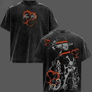 D. Ace Shirts - One Piece Anime Graphic Tee Oversized Acid Washed Soft Cotton Men T-Shirt Anime Streetwear Casual Clothes Men Gift for Anime Fans One Piece Merch         TE8 FUJ