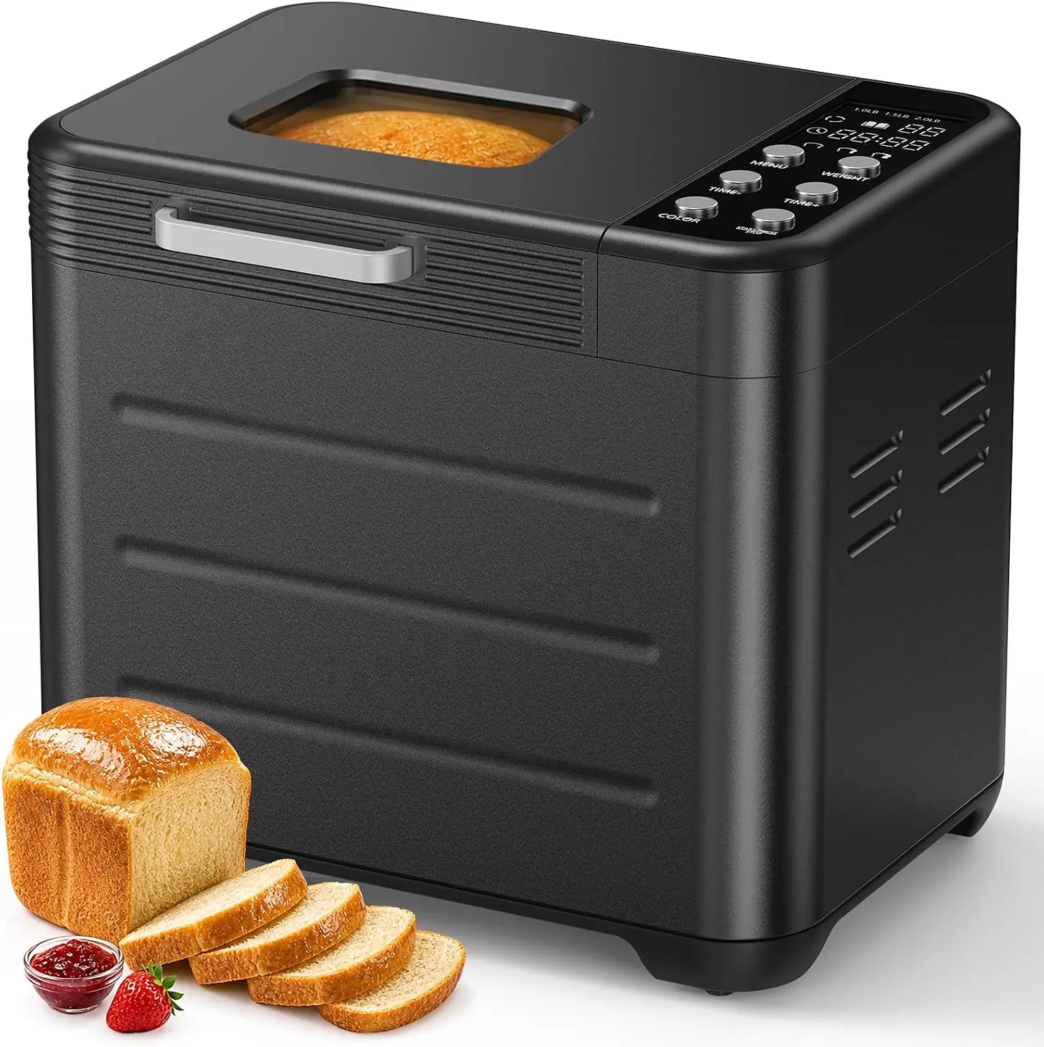 21‑IN‑1 Bread Maker Machine, 2LB Automatic Stainless Steel Bread Machine with Non‑stick Pot, 360° Circulation Baking, Smart Touch Panel, 3 Loaf Sizes & 3 Crust Colors, 650W Easy to Clean