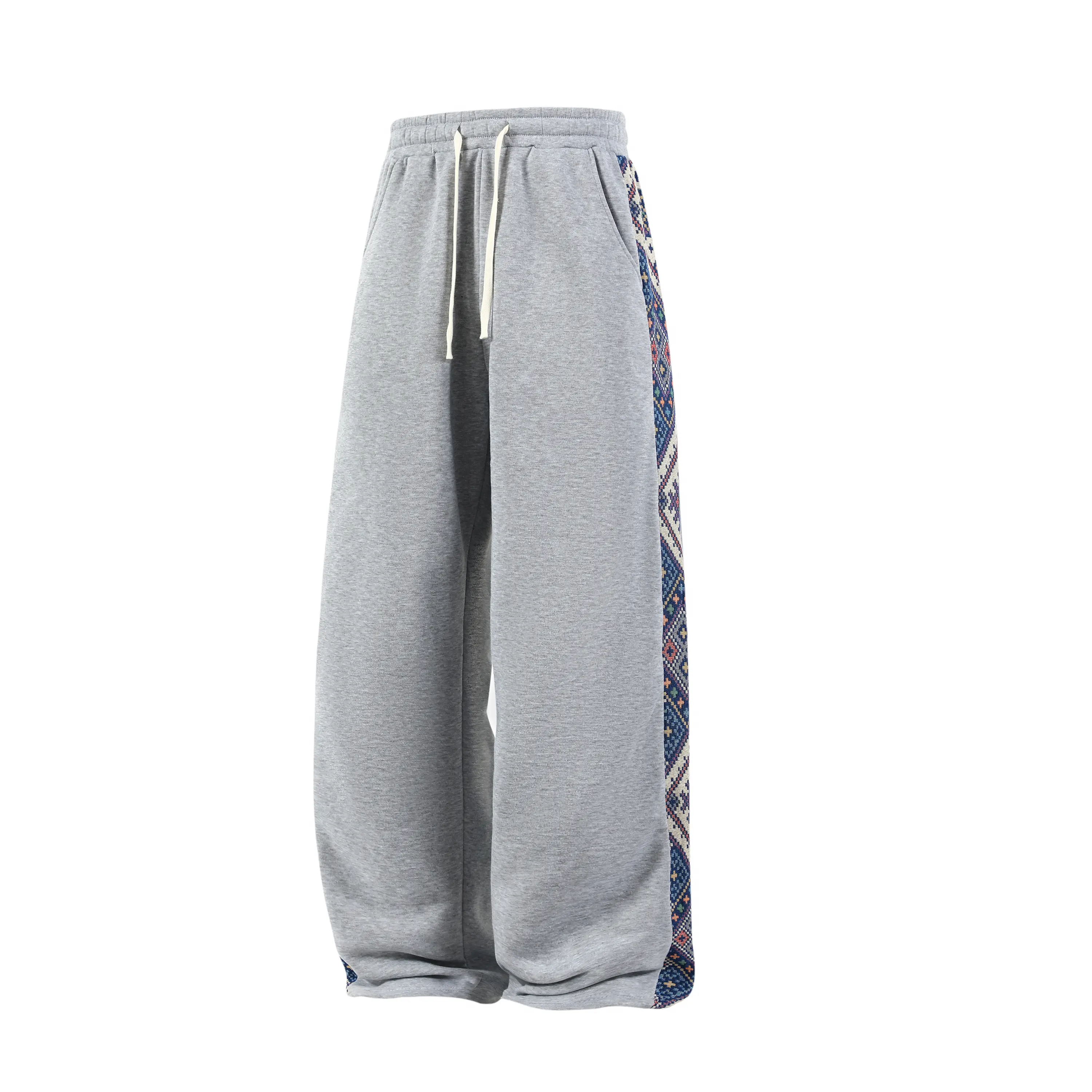 Men's Geometric Jacquard Joggers, Loose Straight-Leg Streetwear in a Soft, Breathable Polyester Knit with an Elastic Drawstring Waist, Outdoor Wear