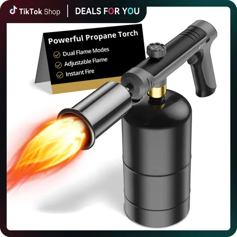 Powerful Rubber-Abs Corrosion-Resistant Kitchen Propane Torch MT920 with Nozzle - Adjustable Flame Settings, Simple Controls, Quick-Cooking Bakeware Tool - Campers' Gift for Birthdays, Caramelized Desserts, Searing Steak - Propane Tank Not Included