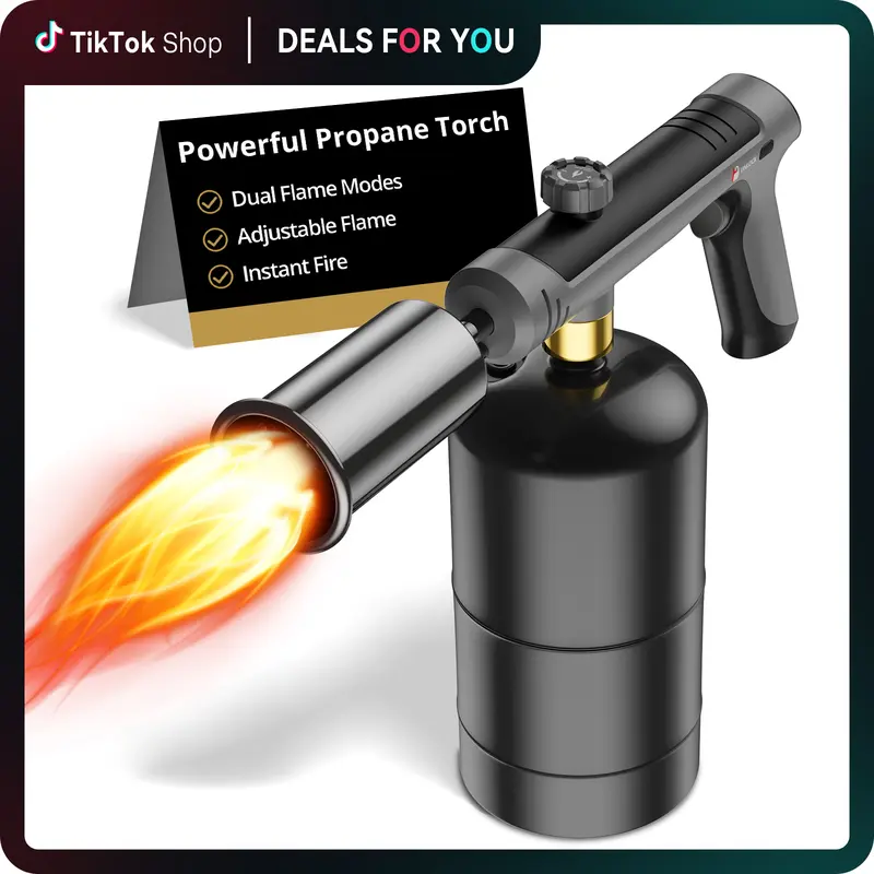 Powerful Rubber-Abs Corrosion-Resistant Kitchen Propane Torch MT920 with Nozzle - Adjustable Flame Settings, Simple Controls, Quick-Cooking Bakeware Tool - Campers' Gift for Birthdays, Caramelized Desserts, Searing Steak - Propane Tank Not Included